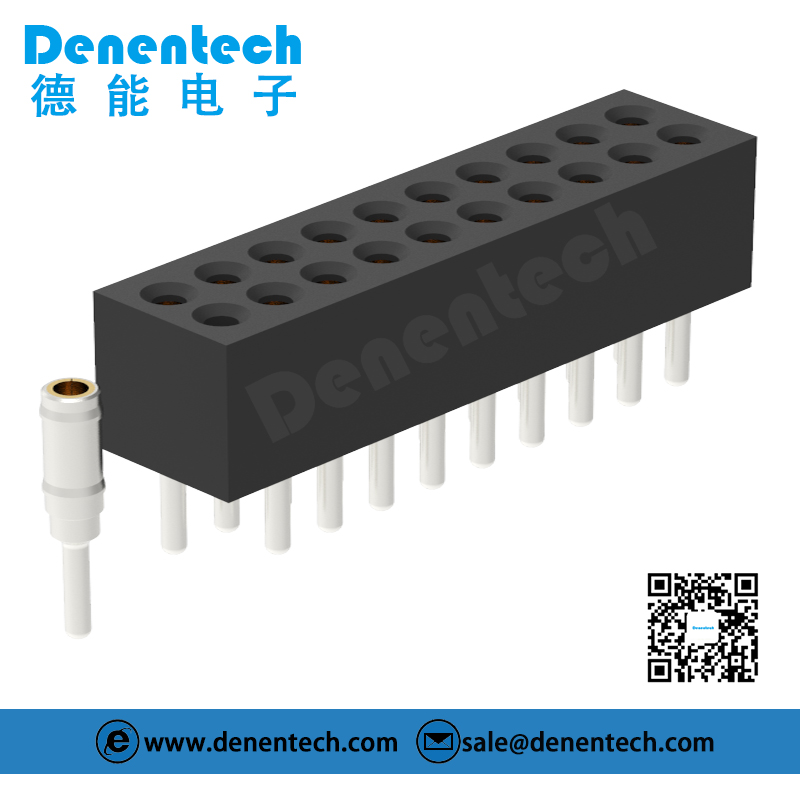 Denentech 优质工厂1.27MM圆P排母H3.80xW3.25双排180度直插圆孔针座